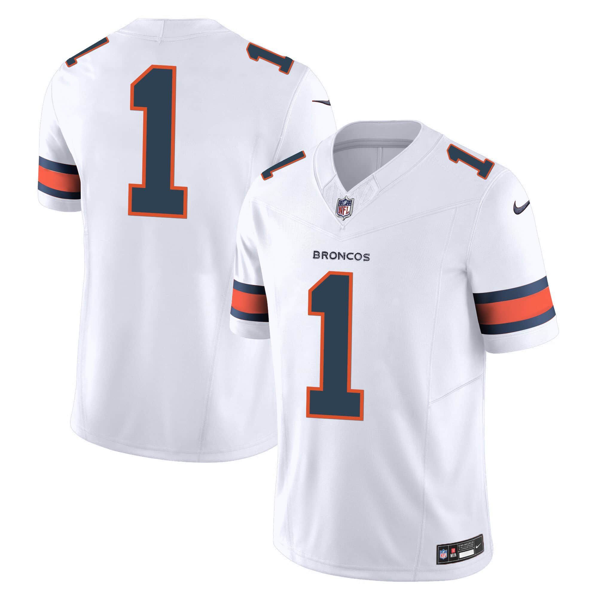 Men Denver Broncos 1 No Name White 2024 Nike Vapor Limited NFL Jersey style 1